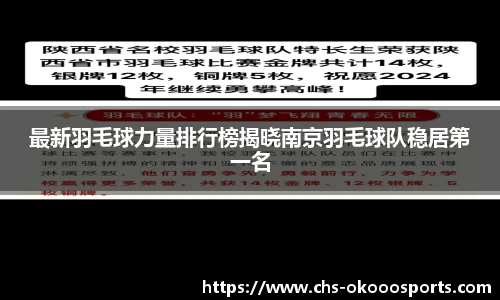 最新羽毛球力量排行榜揭晓南京羽毛球队稳居第一名